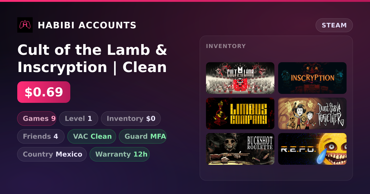 Cult of the Lamb & Inscryption | Clean — HabibiAccounts