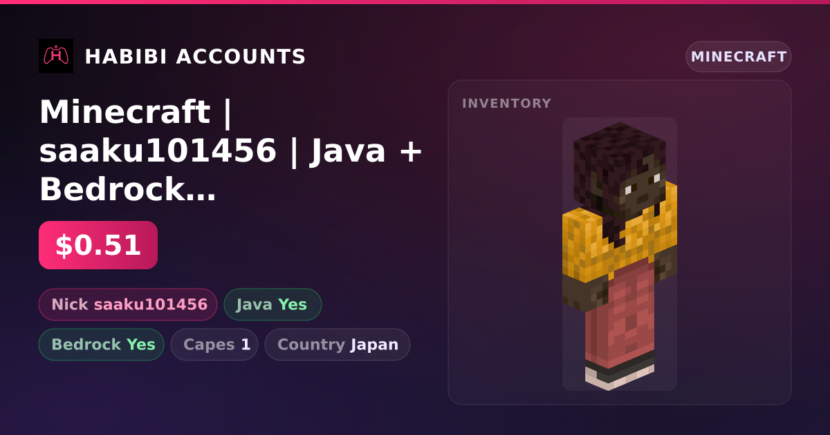 Minecraft | saaku101456 | Java + Bedrock | 1 Capes — HabibiAccounts