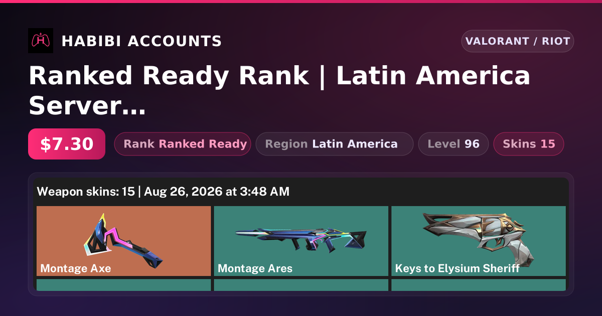 Ranked Ready Rank | Latin America Server | 15 Skins | 1 Knives | Level 96 — HabibiAccounts