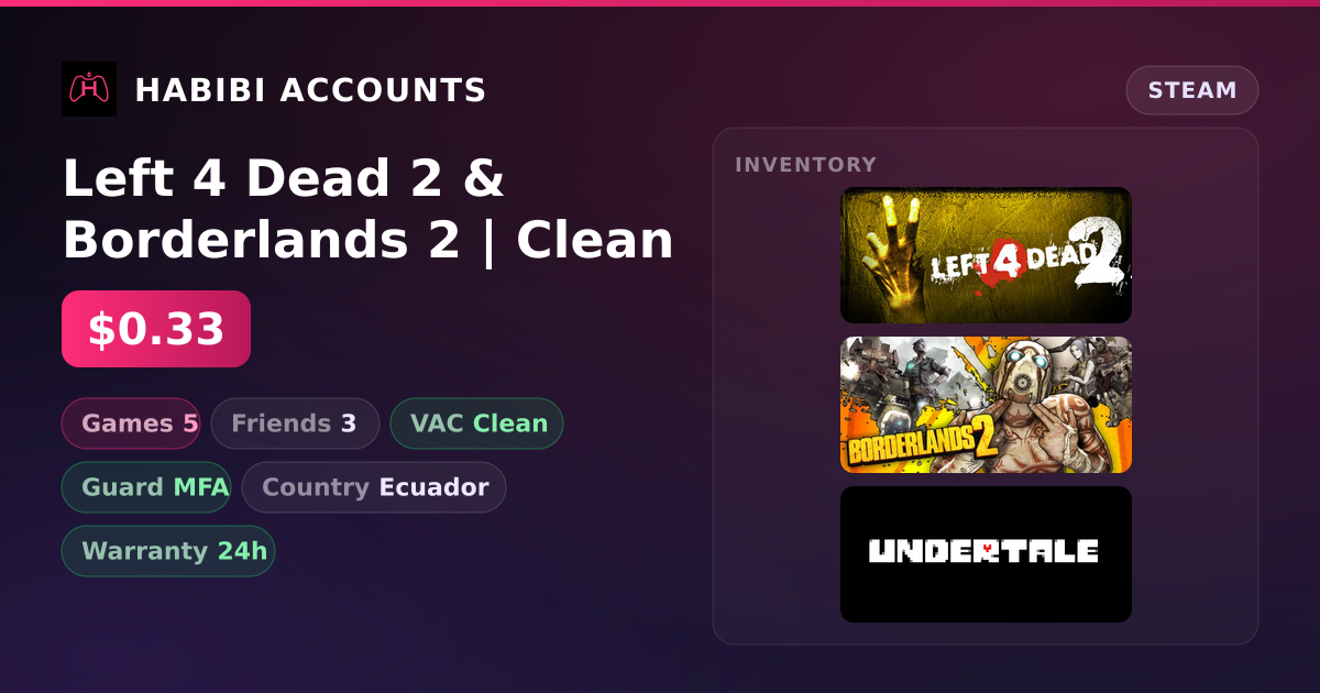 Left 4 Dead 2 & Borderlands 2 | Clean — HabibiAccounts