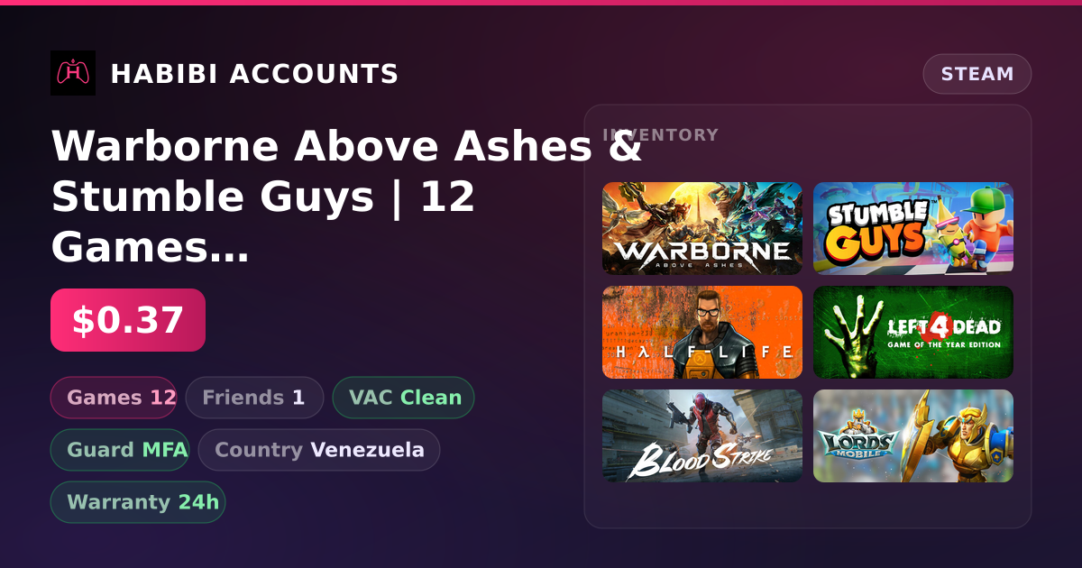 Warborne Above Ashes & Stumble Guys | 12 Games | Clean — HabibiAccounts