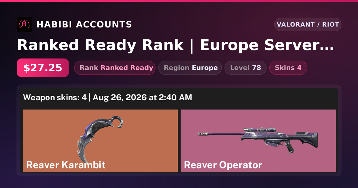 Ranked Ready Rank | Europe Server | 4 Skins | 1 Knives | Level 78 — HabibiAccounts