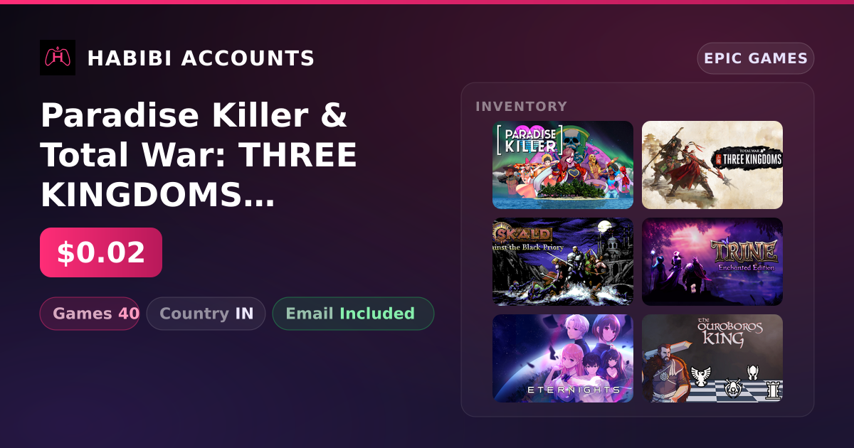 Paradise Killer & Total War: THREE KINGDOMS | 40 Games — HabibiAccounts
