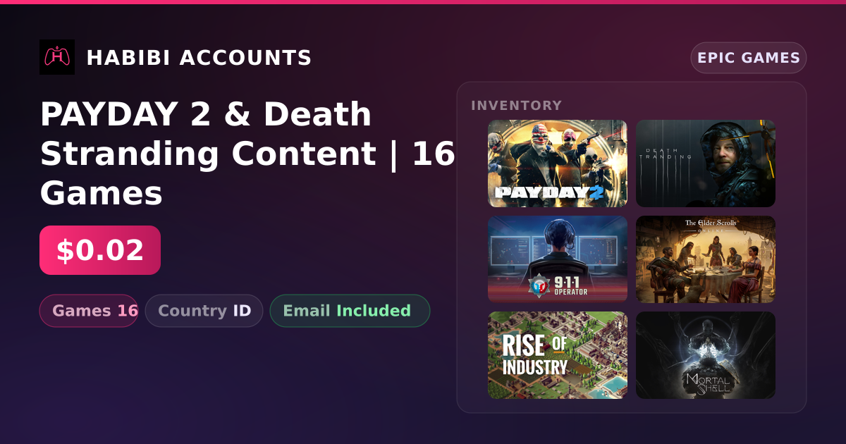 PAYDAY 2 & Death Stranding Content | 16 Games — HabibiAccounts