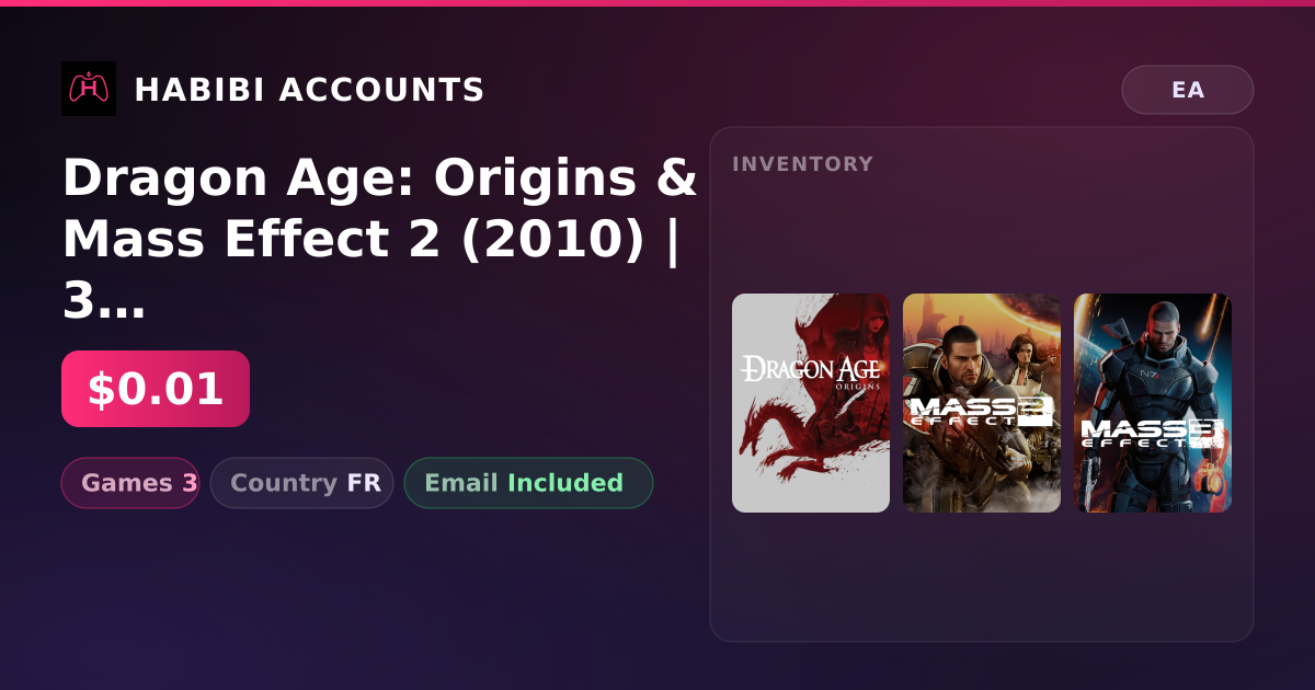 Dragon Age: Origins & Mass Effect 2 (2010) | 3 Games — HabibiAccounts