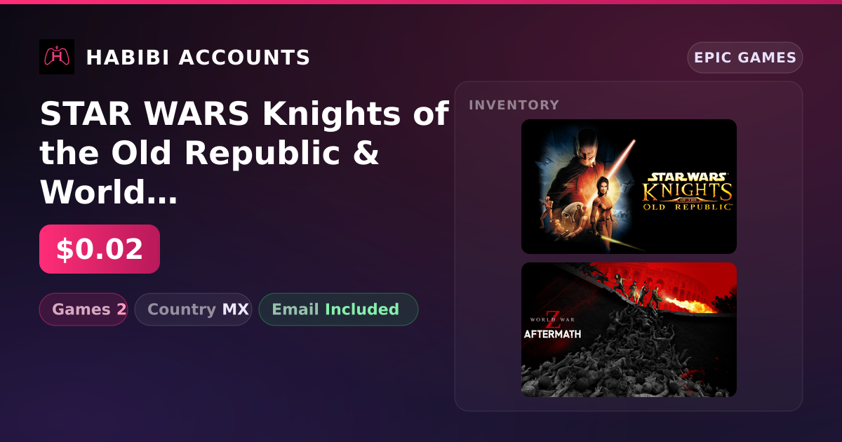 STAR WARS Knights of the Old Republic & World War Z | 2 Games — HabibiAccounts