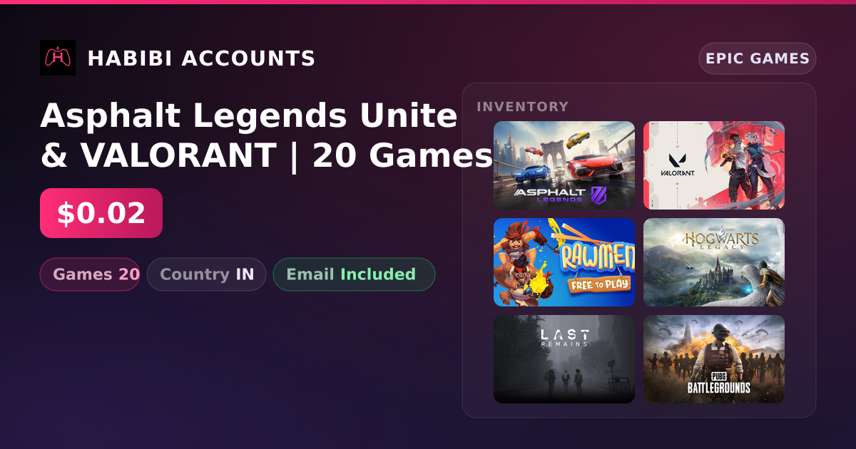 Asphalt Legends Unite & VALORANT | 20 Games — HabibiAccounts