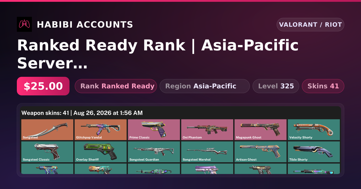Ranked Ready Rank | Asia-Pacific Server | 41 Skins | 1 Knives | Level 325 — HabibiAccounts