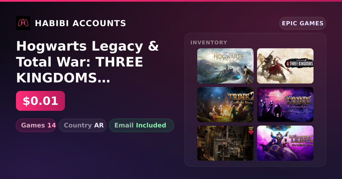 Hogwarts Legacy & Total War: THREE KINGDOMS | 14 Games — HabibiAccounts