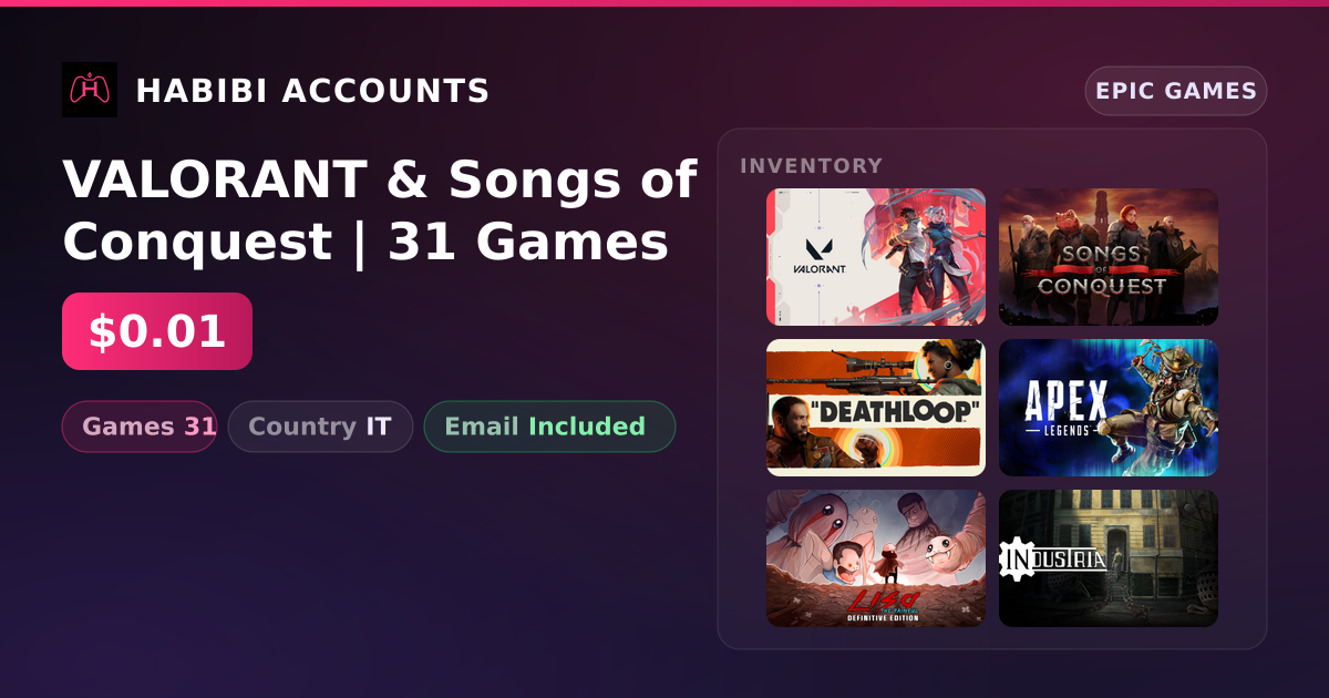 VALORANT & Songs of Conquest | 31 Games — HabibiAccounts
