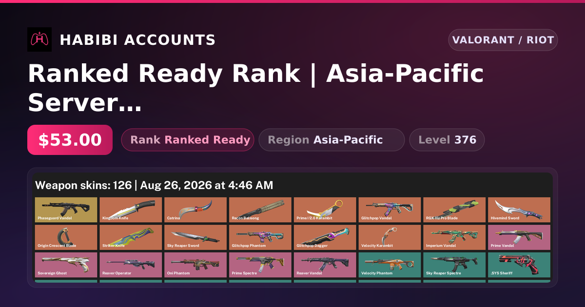 Ranked Ready Rank | Asia-Pacific Server | 126 Skins | 11 Knives | Level 376 — HabibiAccounts