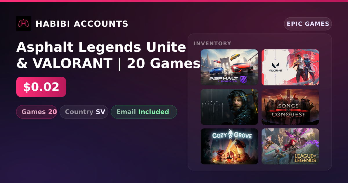 Asphalt Legends Unite & VALORANT | 20 Games — HabibiAccounts