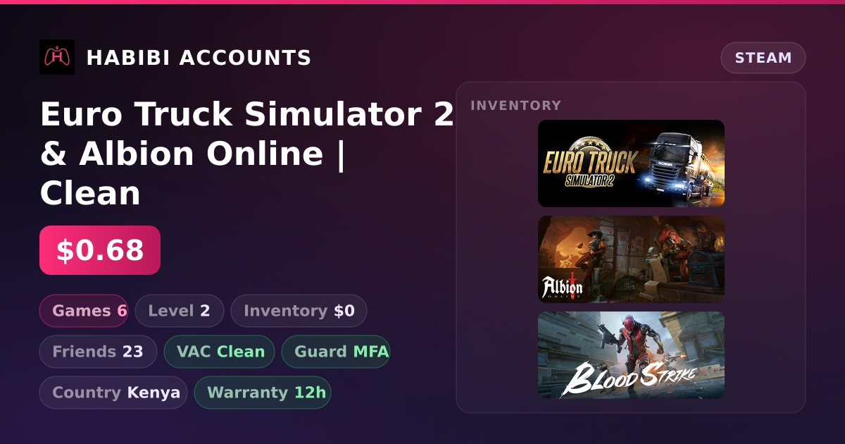 Euro Truck Simulator 2 & Albion Online | Clean — HabibiAccounts