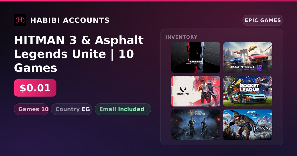 HITMAN 3 & Asphalt Legends Unite | 10 Games — HabibiAccounts