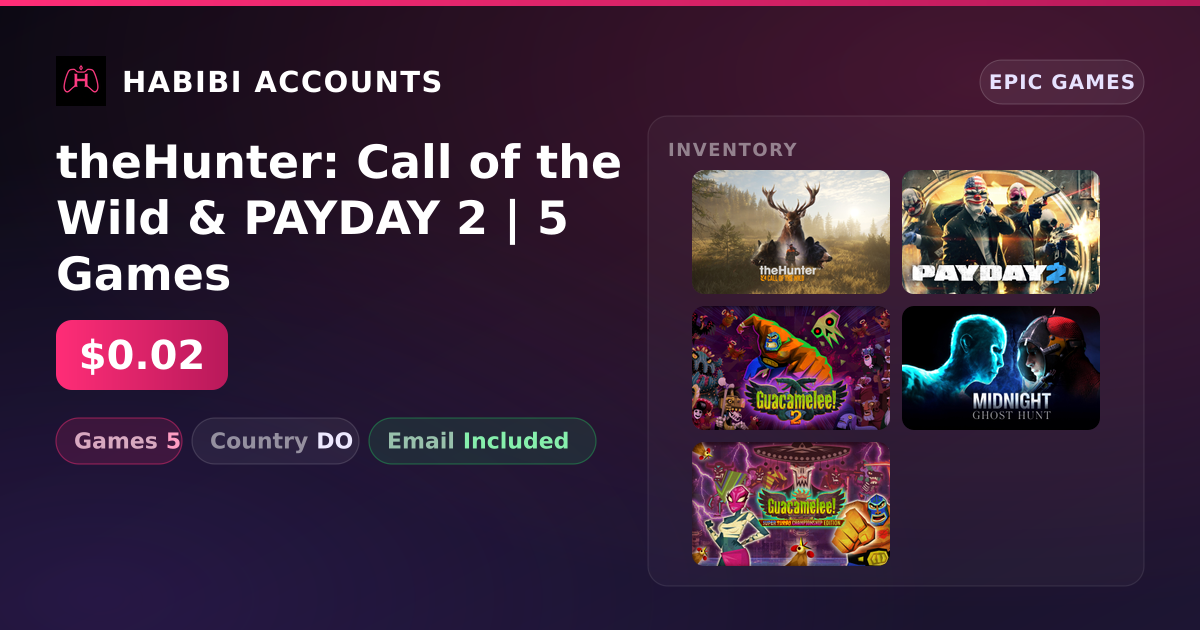 theHunter: Call of the Wild & PAYDAY 2 | 5 Games — HabibiAccounts