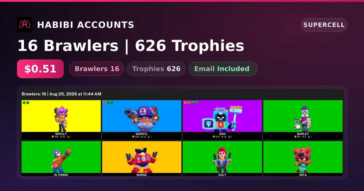 16 Brawlers | 626 Trophies — HabibiAccounts