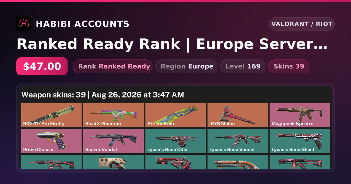 Ranked Ready Rank | Europe Server | 39 Skins | 3 Knives | Level 169 — HabibiAccounts