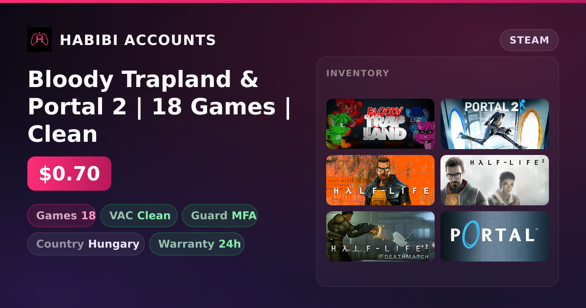 Bloody Trapland & Portal 2 | 18 Games | Clean — HabibiAccounts