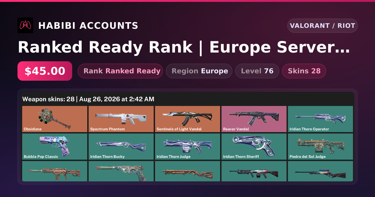 Ranked Ready Rank | Europe Server | 28 Skins | 1 Knives | Level 76 — HabibiAccounts