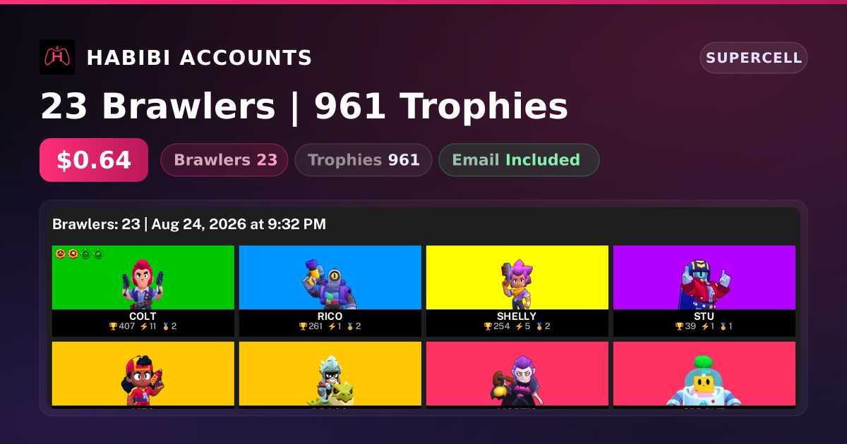 23 Brawlers | 961 Trophies — HabibiAccounts