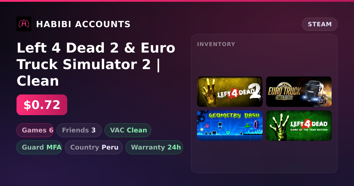 Left 4 Dead 2 & Euro Truck Simulator 2 | Clean — HabibiAccounts