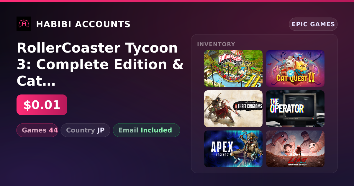 RollerCoaster Tycoon 3: Complete Edition & Cat Quest II | 44 Games — HabibiAccounts