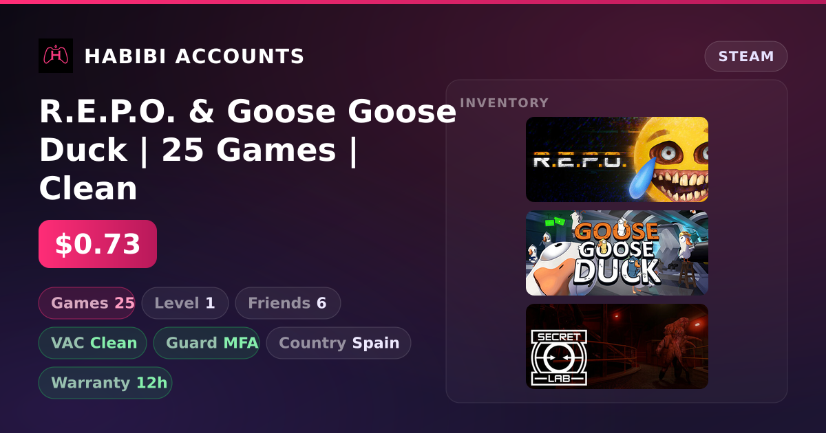R.E.P.O. & Goose Goose Duck | 25 Games | Clean — HabibiAccounts