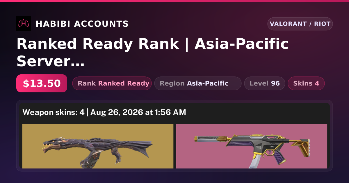 Ranked Ready Rank | Asia-Pacific Server | 4 Skins | Level 96 — HabibiAccounts