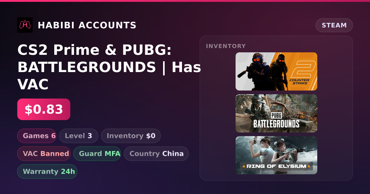 CS2 Prime & PUBG: BATTLEGROUNDS | Has VAC — HabibiAccounts