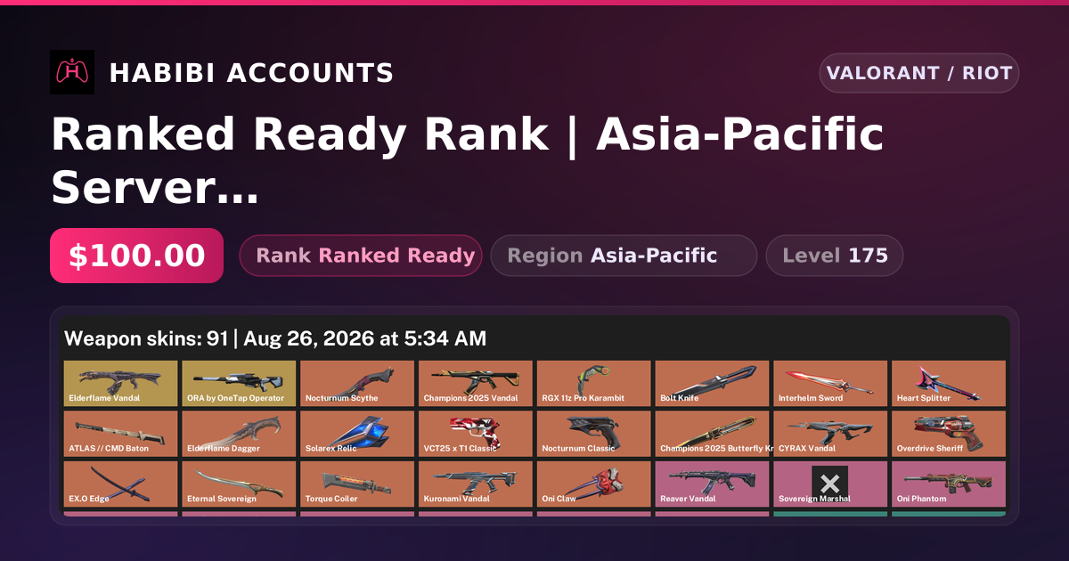 Ranked Ready Rank | Asia-Pacific Server | 91 Skins | 13 Knives | Level 175 — HabibiAccounts