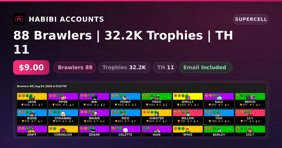 88 Brawlers | 32.2K Trophies | TH 11 — HabibiAccounts