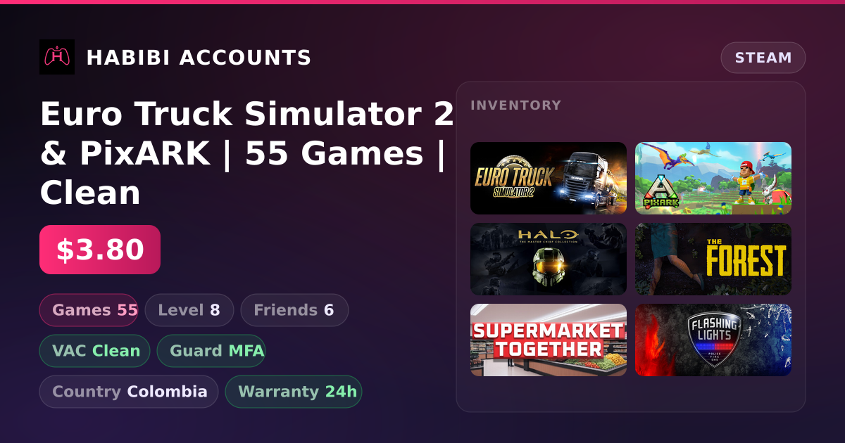 Euro Truck Simulator 2 & PixARK | 55 Games | Clean — HabibiAccounts