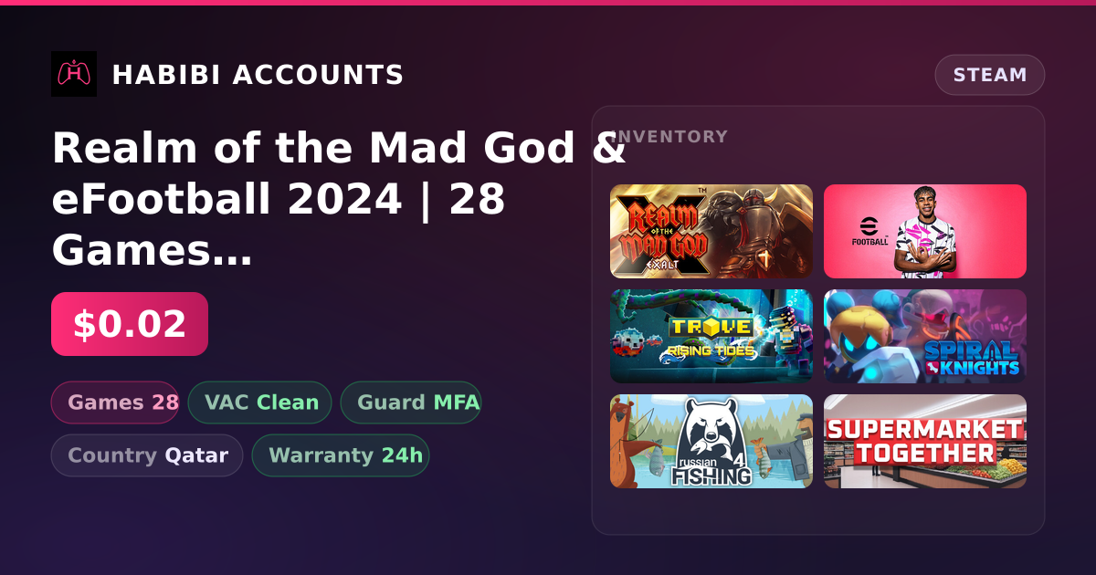 Realm of the Mad God & eFootball 2024 | 28 Games | Clean — HabibiAccounts