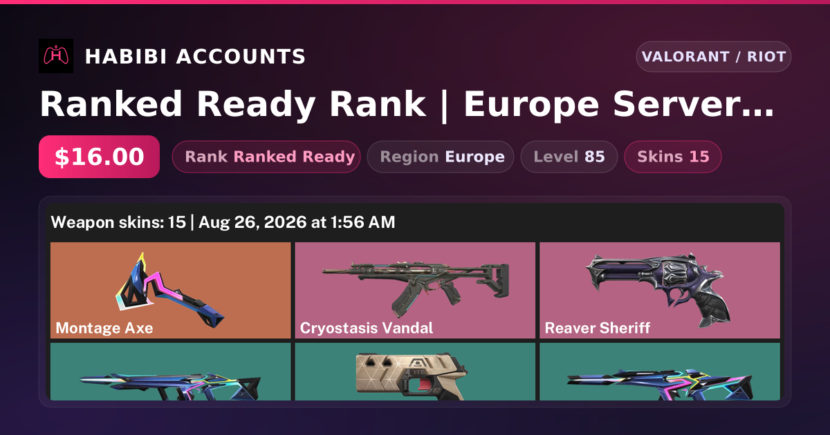 Ranked Ready Rank | Europe Server | 15 Skins | 1 Knives | Level 85 — HabibiAccounts