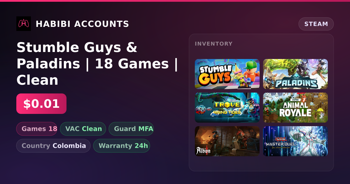 Stumble Guys & Paladins | 18 Games | Clean — HabibiAccounts