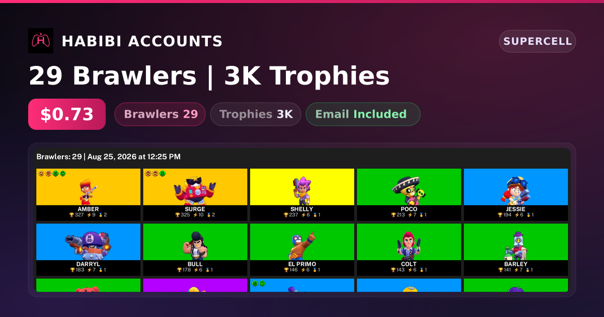 29 Brawlers | 3K Trophies — HabibiAccounts