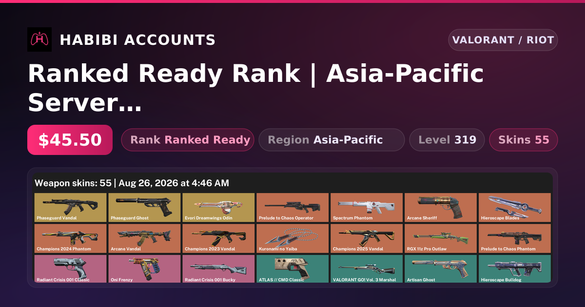 Ranked Ready Rank | Asia-Pacific Server | 55 Skins | 2 Knives | Level 319 — HabibiAccounts