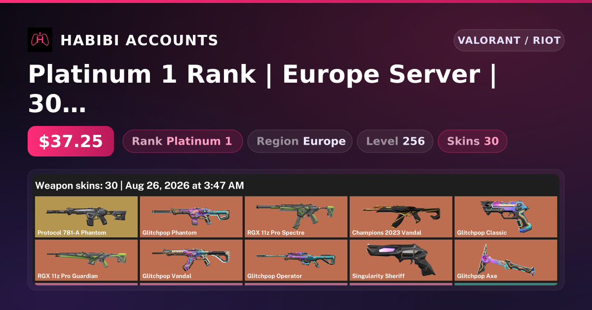 Platinum 1 Rank | Europe Server | 30 Skins | 1 Knives | Level 256 — HabibiAccounts