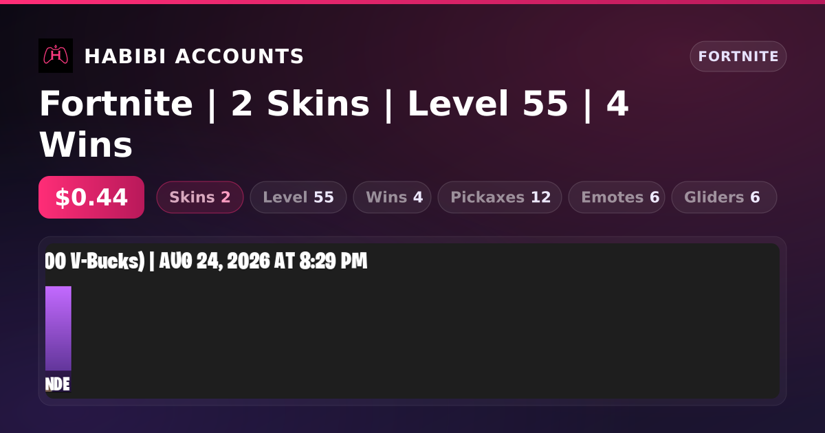 Fortnite | 2 Skins | Level 55 | 4 Wins — HabibiAccounts