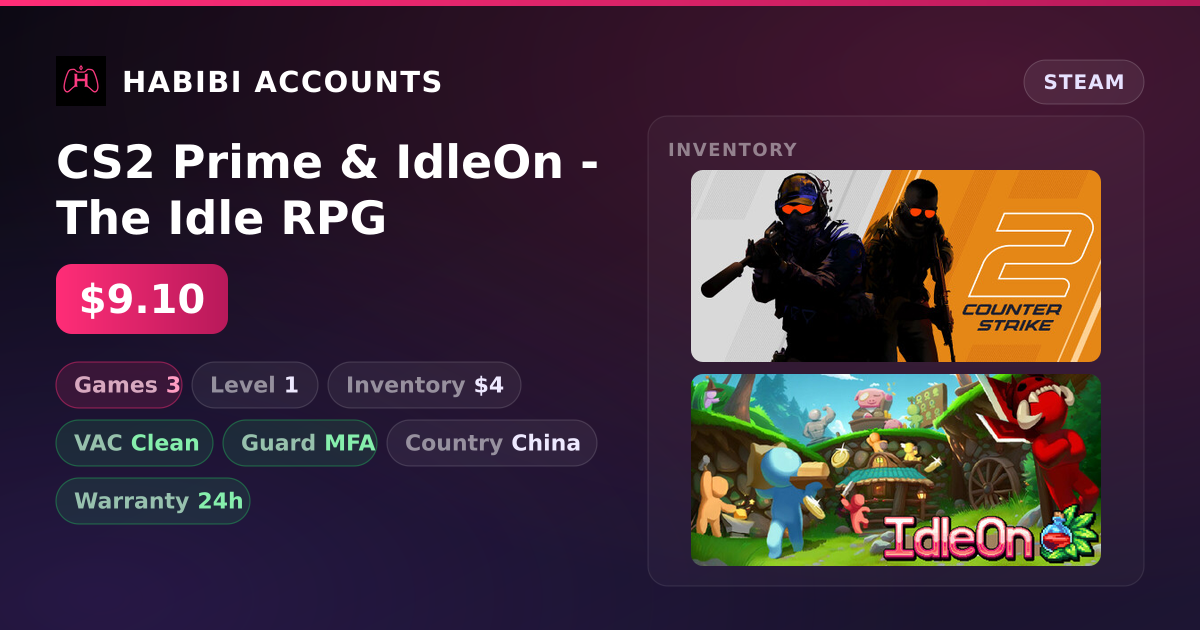 CS2 Prime & IdleOn - The Idle RPG — HabibiAccounts