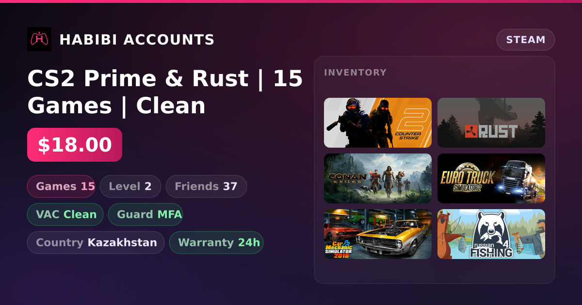 CS2 Prime & Rust | 15 Games | Clean