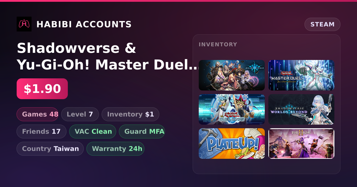 Shadowverse & Yu-Gi-Oh! Master Duel | 48 Games | Clean — HabibiAccounts