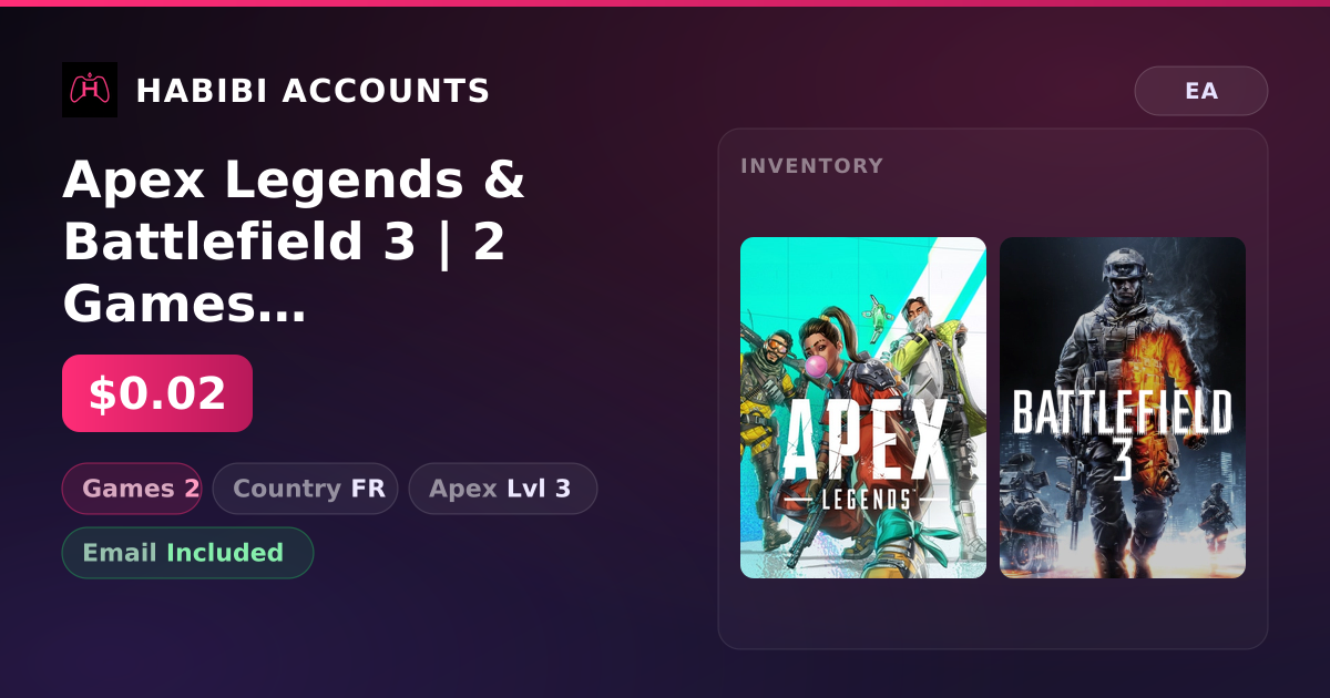 Apex Legends & Battlefield 3 | 2 Games | Apex Lvl 3 — HabibiAccounts