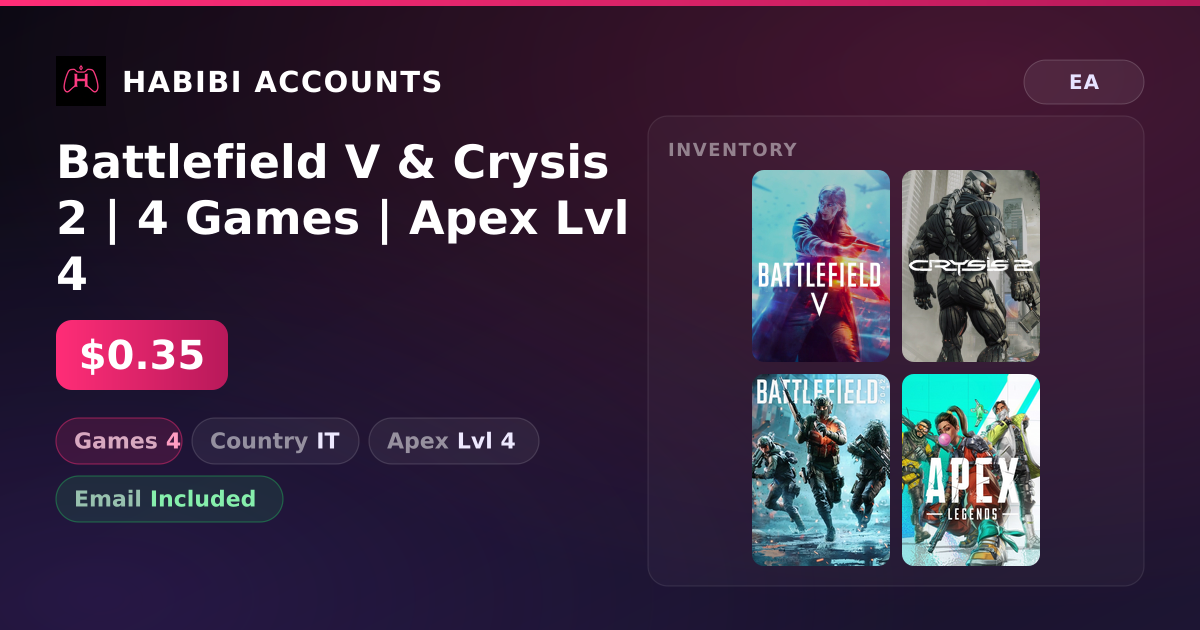 Battlefield V & Crysis 2 | 4 Games | Apex Lvl 4 — HabibiAccounts