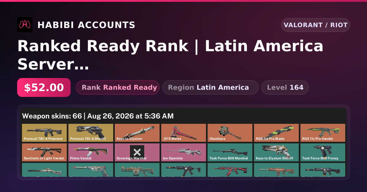Ranked Ready Rank | Latin America Server | 66 Skins | 4 Knives | Level 164 — HabibiAccounts