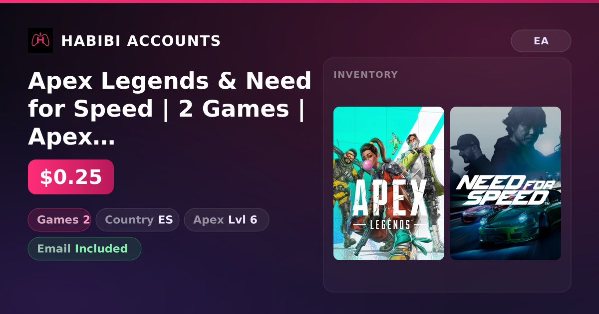 Apex Legends & Need for Speed | 2 Games | Apex Lvl 6 — HabibiAccounts