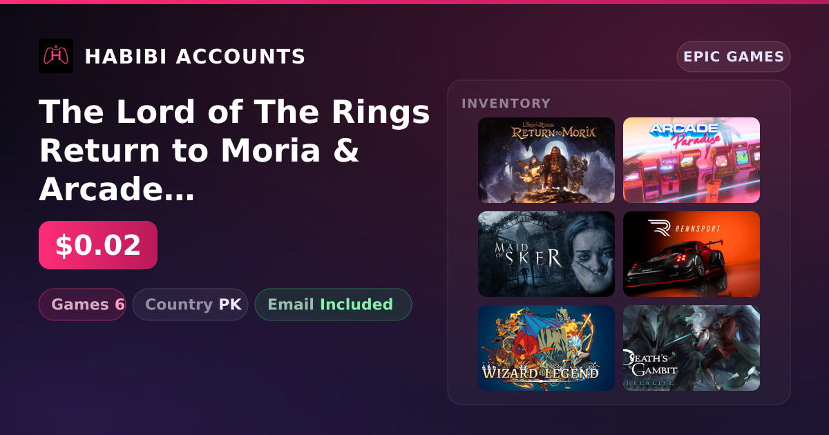 The Lord of The Rings Return to Moria & Arcade Paradise | 6 Games — HabibiAccounts