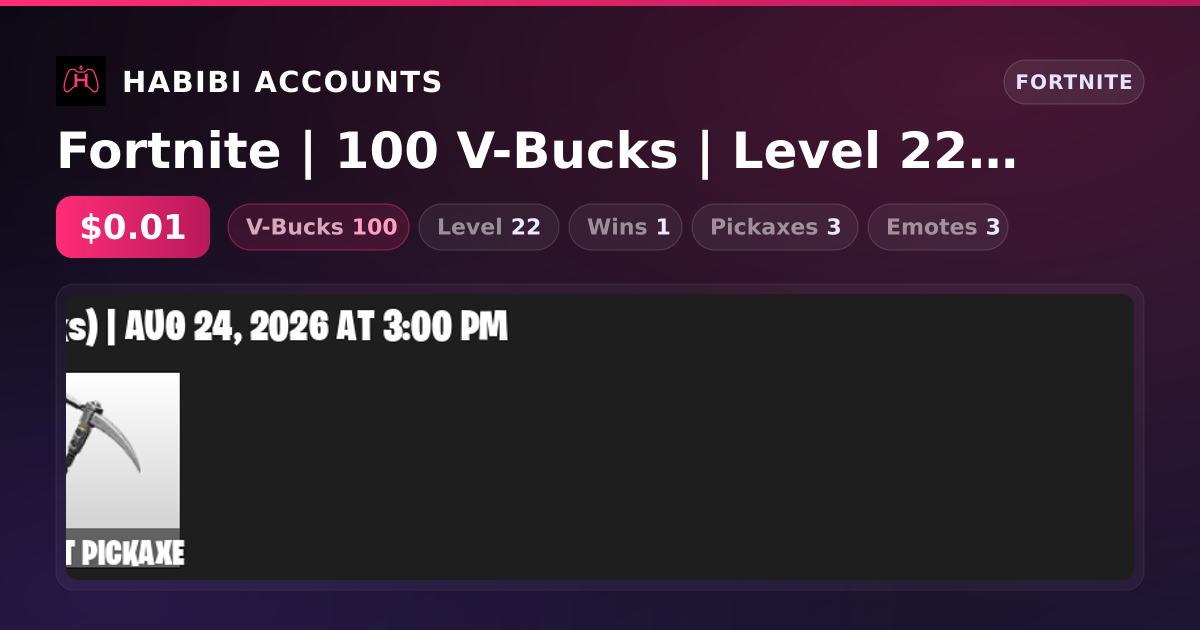 Fortnite | 100 V-Bucks | Level 22 | 1 Wins — HabibiAccounts