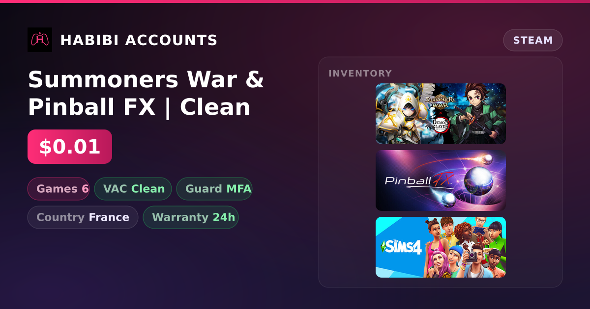 Summoners War & Pinball FX | Clean — HabibiAccounts