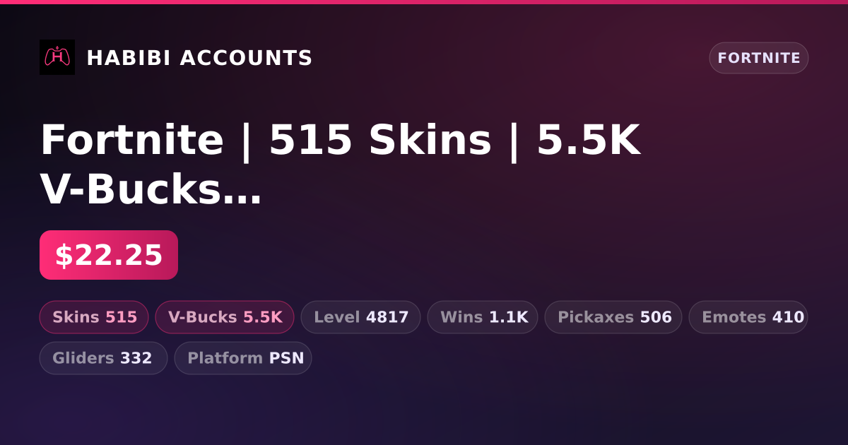 Fortnite | 515 Skins | 5.5K V-Bucks | Level 4817 | 1.1K Wins